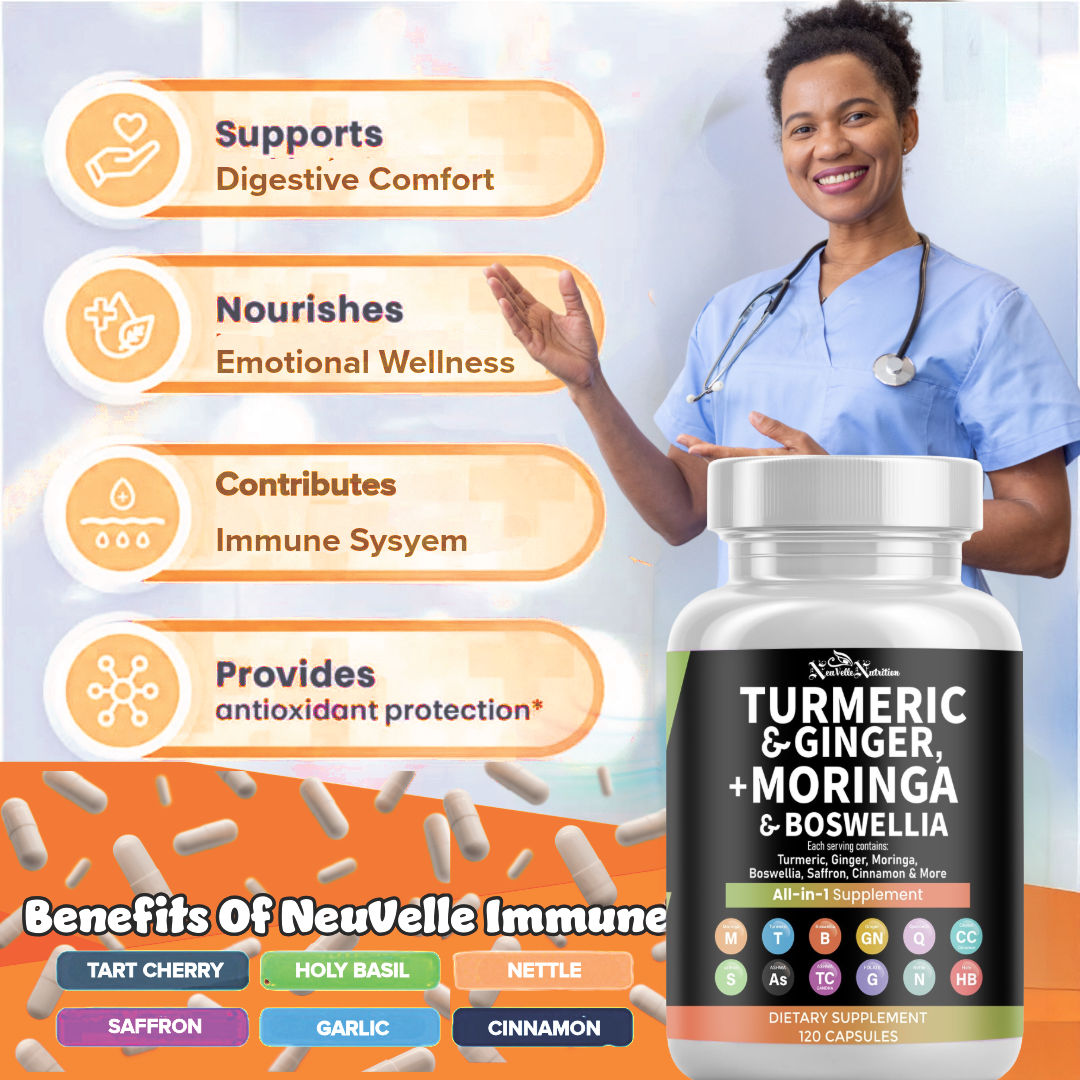 NeuVelle Inflammune Balance – All-in-1 Anti-Inflammatory & Immune Support with Moringa, Turmeric, Boswellia, Ginger, Ashwagandha, Quercetin, Cinnamon, Tart Cherry, Garlic, Nettle, Holy Basil & Black Pepper – 120 Vegan Capsules