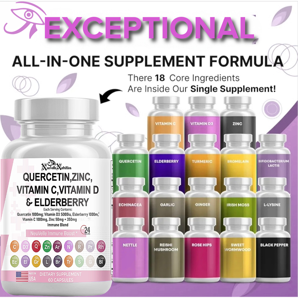 Quercetin, Zinc, Vitamin C, D, Elderberry, Ginger, Bromelain, Turmeric, Nettle, Reishi, Sea Moss, Garlic, Rose Hips & Black Pepper – 60 Vegan Capsules - ImmuneShield Complete Immune Support