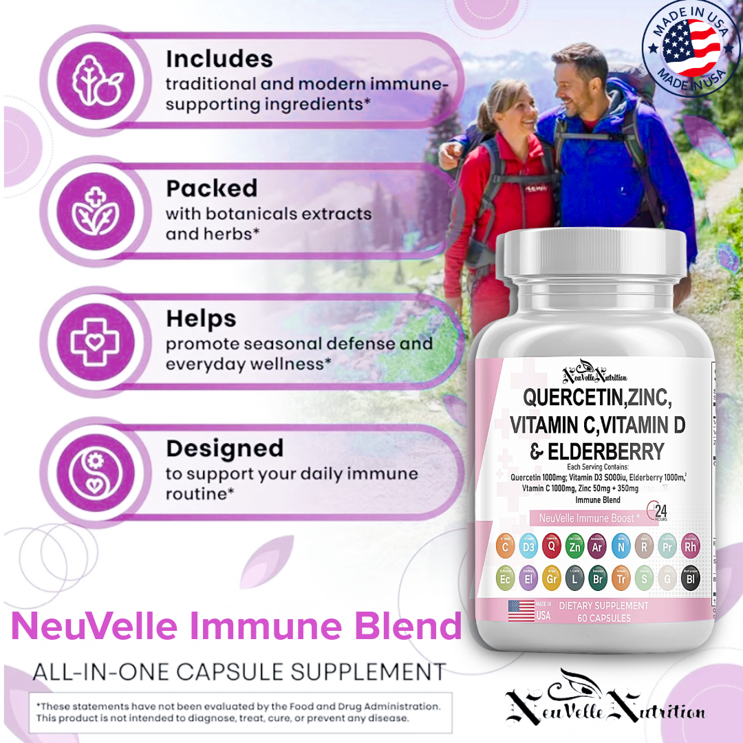 Quercetin, Zinc, Vitamin C, D, Elderberry, Ginger, Bromelain, Turmeric, Nettle, Reishi, Sea Moss, Garlic, Rose Hips & Black Pepper – 60 Vegan Capsules - ImmuneShield Complete Immune Support