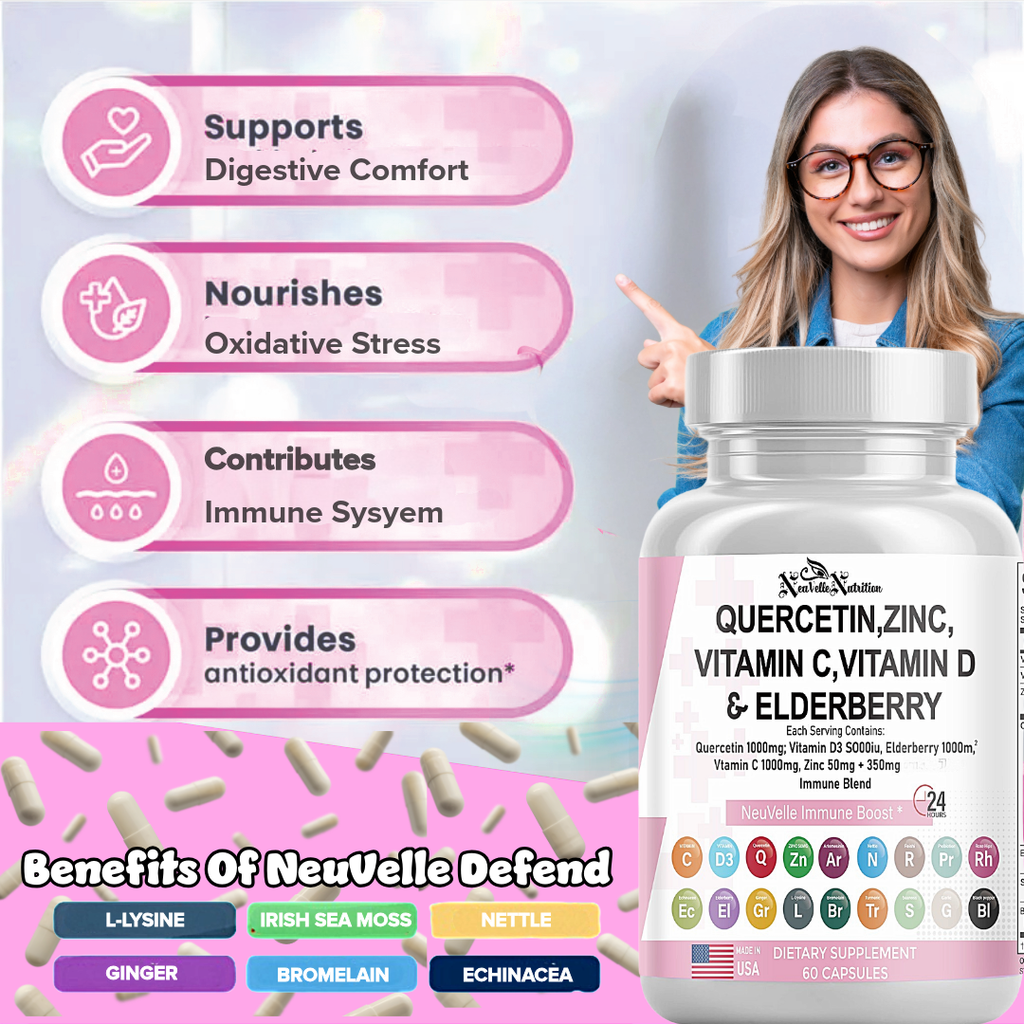 Quercetin, Zinc, Vitamin C, D, Elderberry, Ginger, Bromelain, Turmeric, Nettle, Reishi, Sea Moss, Garlic, Rose Hips & Black Pepper – 60 Vegan Capsules - ImmuneShield Complete Immune Support